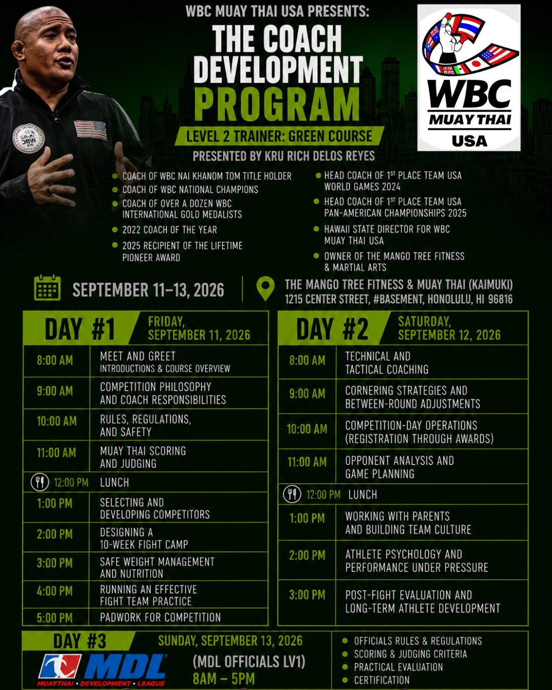 WBC MUAY THAI COACH DEVELOPMENT PROGRAM: GREEN LEVEL (TRAINER LEVEL 2)